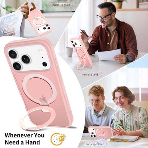Image of Magnetic for iPhone 17 Pro Case, 6.3 inch, Compatible with MagSafe, Rugged Kickstand, Not-Yellowing Military-Grade Protection, Matte Pink