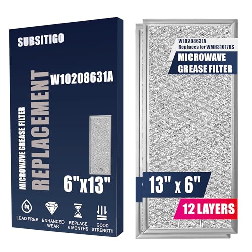 2-Pack Microwave Filter Replacement 13"x6" Fits W10208631A for Whirlpool Microwave Vent Filter Replacement for Kitchenaid Maytag Under Microwave Grease Filter Over the Stove Oven Vent Fan