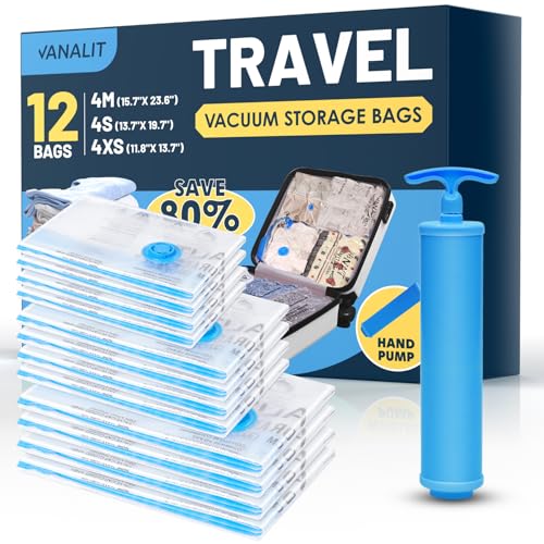 Travel Vacuum Storage Bags 12-Pack with Hand Pump