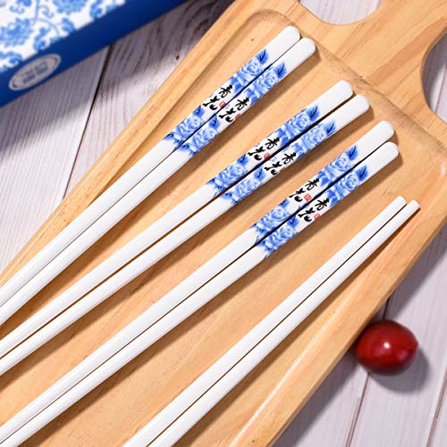 4 Pairs Porcelain Chopsticks, Reusable Dishwasher Safe, High-grade Bone Chopsticks Chopsticks (White and Blue)