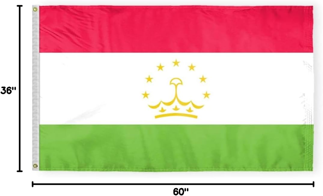 AGAS Tajikistan Flag 3x5 ft 200D Nylon Fabric Double Stitched Canvas Header Brass Grommets Fade Resistant & Vivid Colors Can be Hung on Flagpole Outside or Indoors on a Wall