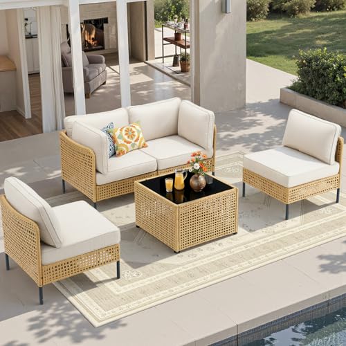 Patio Sectional Furniture Set, 5-Piece PE Wicker Patio Set Modern...