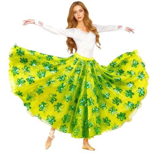 Cintura elastica: Dotata di una cintura elastica, questa gonna da ballo con paillettes permette rotazioni e salti senza sforzo, adattandosi perfettamente alle routine di danza latina, flamenco o danza del ventre.