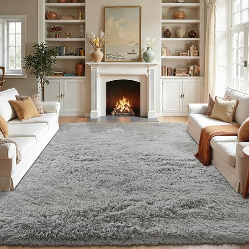 LEDODO Fluffy Area Rugs for Bedroom - Soft Plush Shag Rug for Living Room Nursery Kids Room - Non Slip Fuzzy Shaggy Floor Carpets for Girls Boys Play Room Dorm Decor (Grey, 5' x 7')