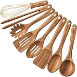 CAROTE Wooden Utensil Set, 8-Piece Acacia Wood Cooking Utensils