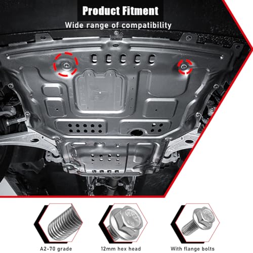 Image of Kewucn 8 PCS Car Top Front Skid Plate Bolts, 304 Stainless Steel 12mm Hex Head Auto Skid Plate Bolts Compatible with 4Runner Tocoma FJ Tundra Sequoia Land Cruiser, Car Accessories