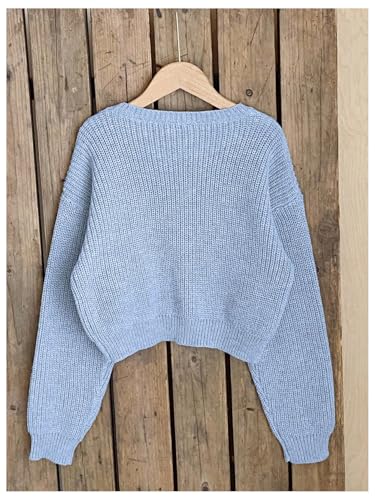 Image of BEAUDRM Girl's Cute Bow Sweater Crew Neck Long Sleeve Drop Shoulder Loose Pullover Tops
