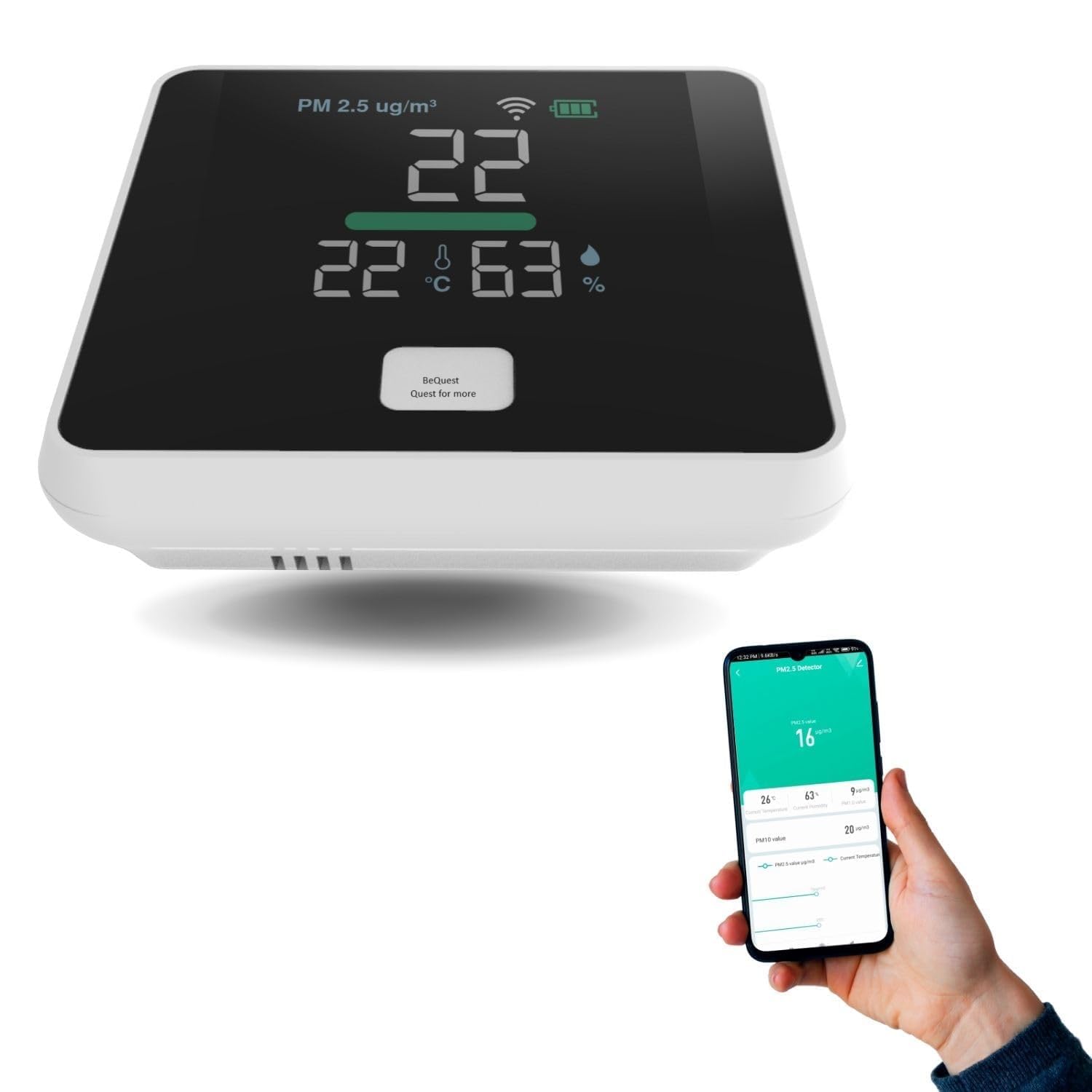 Smart Home AQI Monitor Temperature and Humidity Monitoring with Digital Display | Wifi Enabled | Monitor Your Home from anywhere on smart app (B0CMMPMCP8) Amazon Price History, Amazon Price Tracker