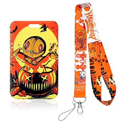 Eartim 2Pcs Christmas Holiday Lanyard With Id Card Badge Holders Horror Pumpkin Keychains Lanyards Badge Holder Sport Neck Strap Lanyard Badge With Hard Card Case For Women Teen Keys Wallet #TOP12