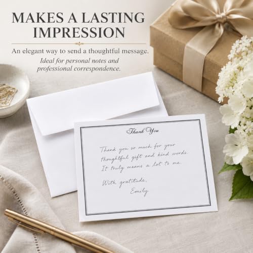Image of 10 Thank You Note Cards & 10 White Envelopes, FLAT Thank You Stationery Set | For Men and Women, Blank Thank You Notes for Wedding, Baby Shower, Graduation, Classic Style