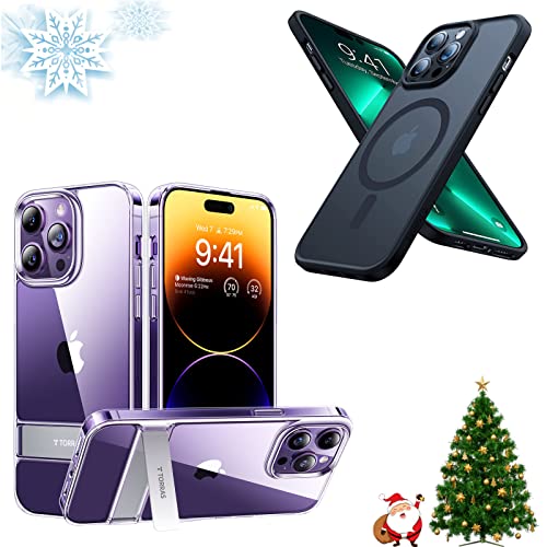 TORRAS MoonClimber Designed for iPhone 14 Pro Case Ultra Clear with Stand & Magnetic Designed for iPhone 14 Pro Case Frosted Black