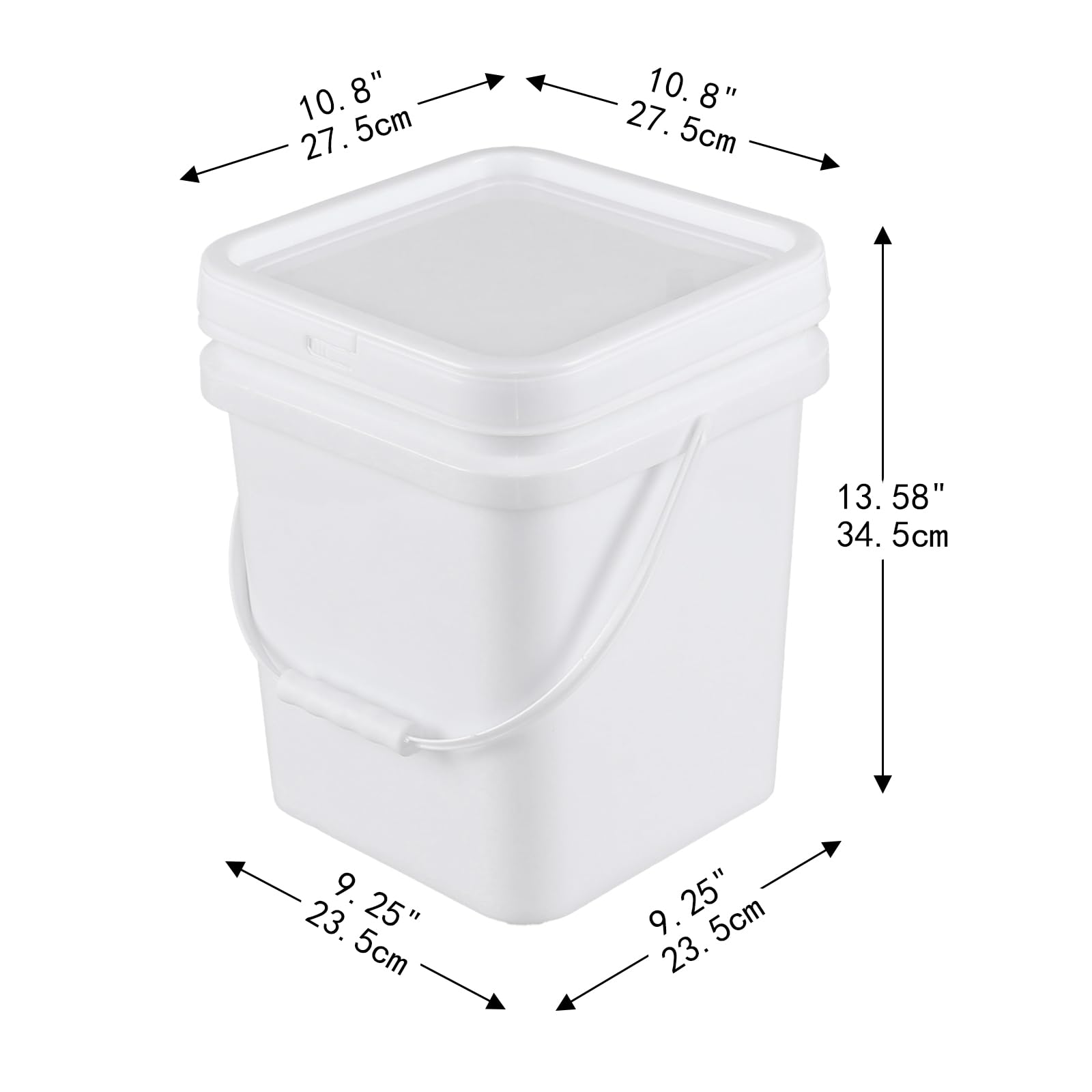 Quickquick 5 Gallon Square Bucket Pail with Lid, White Square Food Grade Bucket Pail, 4 Packs