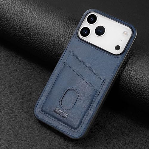 Étui en cuir pour iPhone 17 bleu mince avec clapet magnétique et coque arrière en silicone