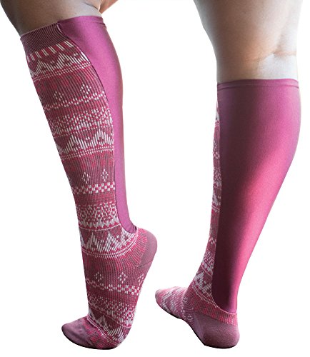 Xpandasox Women's Plus Size/Wide Calf Aztec Stripe/Solid Knee High Socks