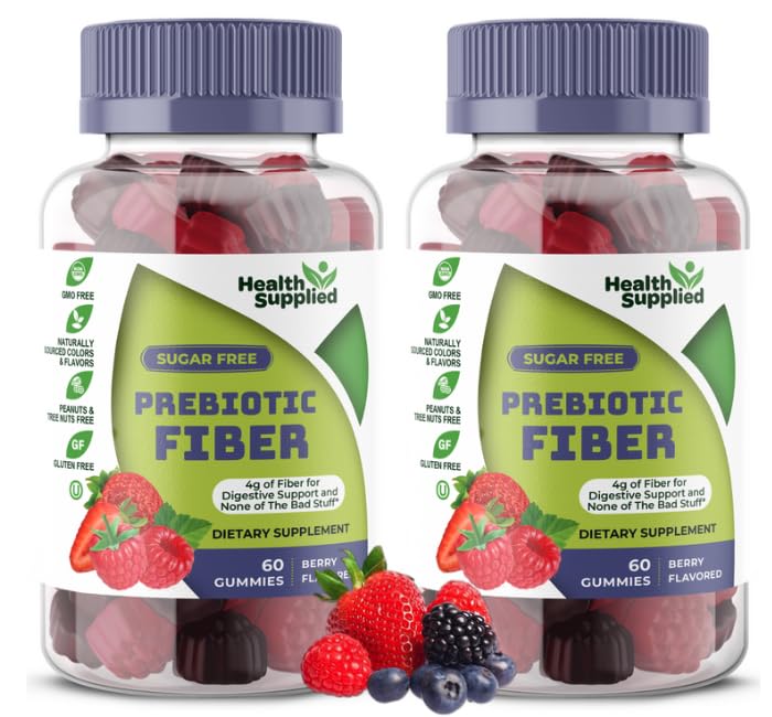 Mixed Berry Flavored Prebiotic Fiber Gummies - Supports Digestive System Through Gut Cleansing and Constipation Relief - Assists with Weight Loss Plan - Great Tasting and Easy to Swallow