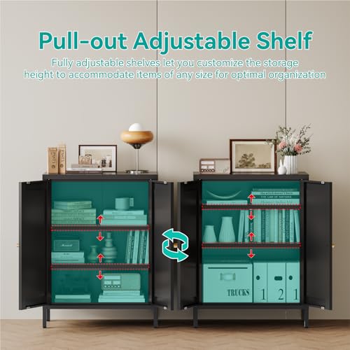 Image of Small Metal Storage Cabinet,11.8 inch D x 23.6 inch Wx31.5 H,Bathroom Cabinet with Adjustable Shelves,Shaker Cabinet for Kitchen Living Room Entryway Dining Room, 3-Tier,Black