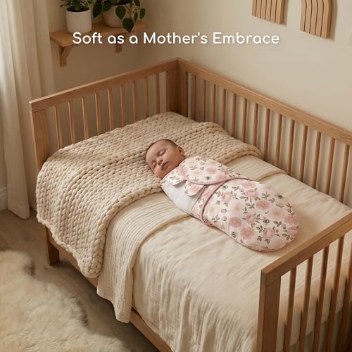 Image of Cotton Swaddles for Newborn, Baby Newborn Swaddle 0-3 Month | 2-Pack Soft Adjustable Newborn Swaddle Sleep Sack, Baby Girls & Boys,Wrap Nursery Infant Swaddling Blankets Bloom Floral