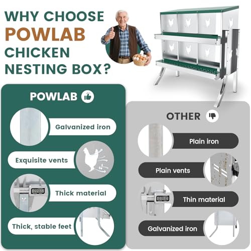 POWLAB 6 Compartment Chicken Nesting Box with Elevated Metal Legs Heavy by POWLAB - Image 6