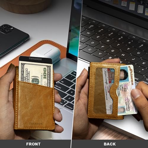 Pop Up Wallet for Men - RFID Blocking, Stealth Leather Wallet, Smart ID & Credit Card Holder with id Window for Cash, and More2