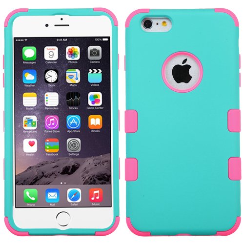 Iphone 6 plus case, Slim Fit IPhone 6 Plus (5.5 inch) Hybrid Triple Layer Tuff Verge Merge Shield Heavy Duty Hard Cover Fitted Skin Case Protector + Clear LCD Screen Protector Shield Guard + Touch Screen Stylus Pen (Green/Pink TUFF)