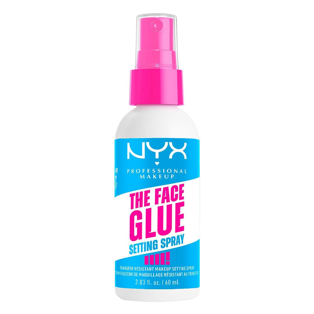NYX Professional Makeup The Face Glue Setting Spray, Spray fijador de maquillaje, A prueba de transferencias y desvanecimientos. Duración por 24 hrs. A prueba de agua - Tono transparente, 60ml