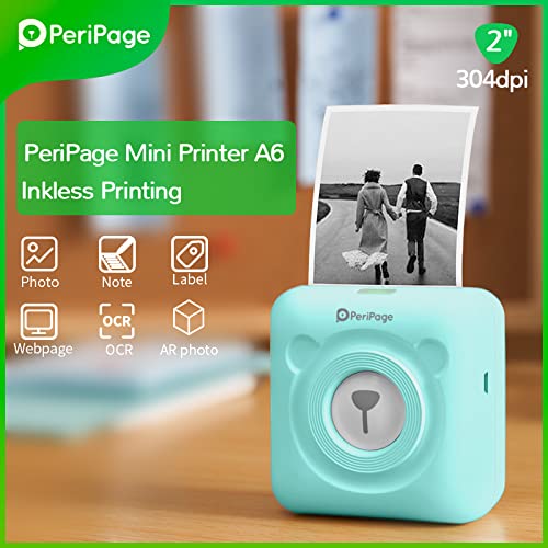 Image of PeriPeri PeriPage A6 (HD 304dpi) Mini Thermal Printer (1Year Warranty) Inkless Bluetooth Pocket Printer for Print Picture List Memo Barcode Receipt Labels (Green)