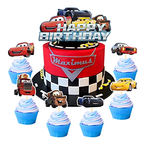 BSNRDX Adornos Tartas Cumpleaños 13 Piezas Cars Decoracion Tartas Cumpleaños, Decoracion Tarta Cumpleaños, Cake Topper Happy Birthday, Juego Tarta Cumpleaños Cars Decoracion para Pastel Topper Tarta