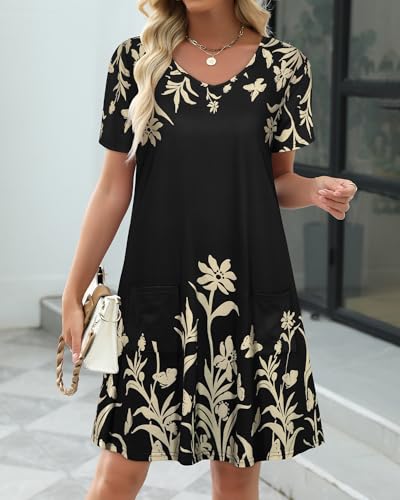 Image of CHICGAL Summer Dresses for Women V Neck Short Sleeve Casual Loose T Shirt Sundress Beach Cover Ups with Pockets 2026
