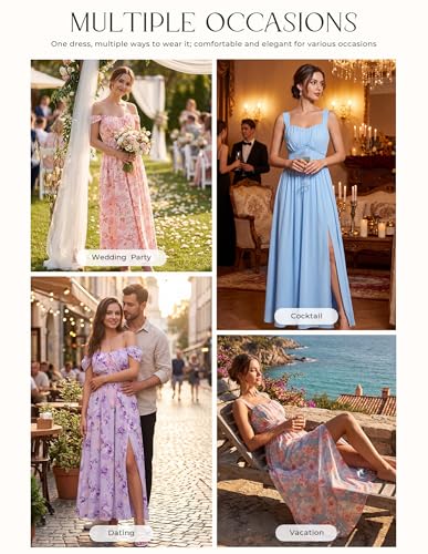 Image of GRACE KARIN 2026 Women's Summer Floral Wedding Guest Dress,Beach Flowy A Line Maxi Off Shoulder Bridesmaid Dresses