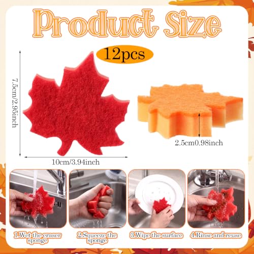 Image of Tioncy 12 Pack Maple Leaves Kitchen Sponges Bulk Dual Sided Scrubber Fall Maple Leaves Sponges Reuseble Non Scratch Dishwashing Kitchen Cleaning Accessories for Pot Boiler Pan Household