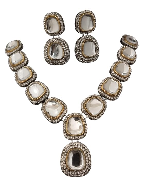EVY Polki Kundan CZ Tone Plated Indian Bollywood Style Jewelary Set for Women | Perfect for Gift & Suitable for Occasion (Silver Gold) (B0D87FFPVZ) Amazon Price History, Amazon Price Tracker