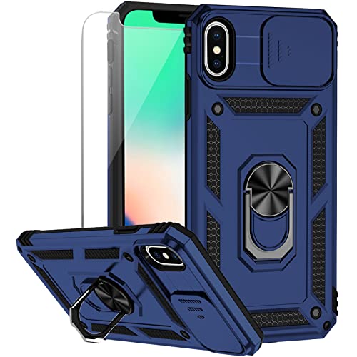 for iPhone X / iPhone Xs Case with Camera Lens Cover HD Screen Protector, Military Grade Drop...