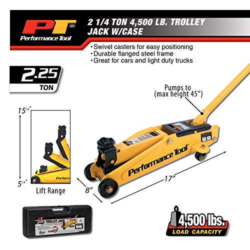 Performance Tool W1611 2.25 Ton (4,500 Lbs.) Capacity Trolley Jack With Case #TOP4