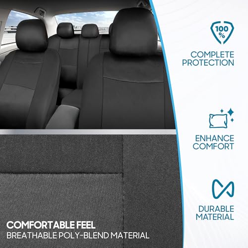 Image of BDK PolyPro Car Seat Covers Full Set in Solid Charcoal - Front and Rear Split Bench Seat Covers for Cars, Easy to Install, Accessories for Auto Trucks Van SUV