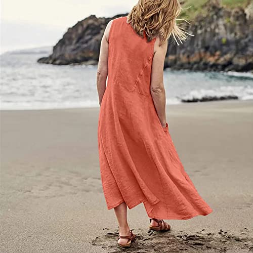 Plus Size Cotton Linen Summer Dresses for Curvy Women 2025 Sleeveless Maxi Vacation Beach Sundresses with Pockets