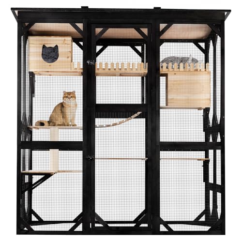 71.1" L Large Cat Catio Outdoor Cat Enclosure Window Acess, Walk-in Cat Cage Cat House for Multiple Indoor Outdoor Cats, Outside Patio 6 Doors Weatherproof Roof
