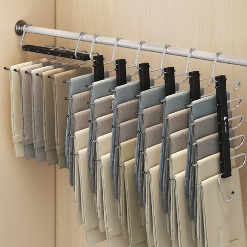Closet Organizer Hangers Space Saving 6 Pack - 5-Tier Pants