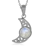 Round Shape Gemstone Antique Finishing or Yellow Gold Plated 925 Sterling Silver Scroll/Filigree Crescent Moon Leverback Dangle Earrings or Pendant or Pendant with 18 Inch Chain Necklace