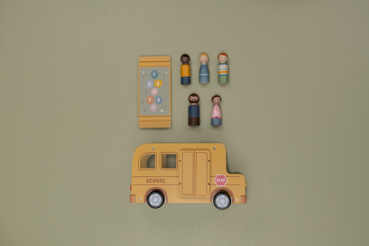 Little Dutch Schulbus Bus Auto inkl. Spielfiguren Holz Kinder - gelb