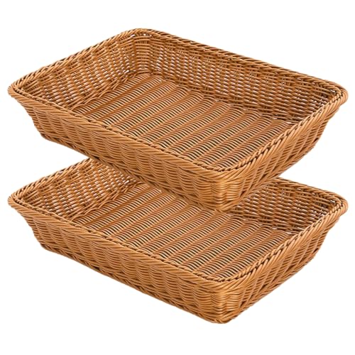 RT&BS 2 Piezas Cesta de mimbre para pan, Cestas Navideñas para alimentos, Cestas ecológicas tejidas a mano para conservar Pan, Verduras, Fruta en la Cocina, el Restaurante o la Tienda (Marrón, P)