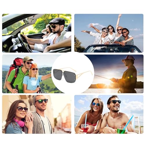 YAMEIZE Trendy Metal Rimless Frame Sunglasses - Retro Oversized Square UV400 Protection Sun Glasses for Women Men Outdoor 7