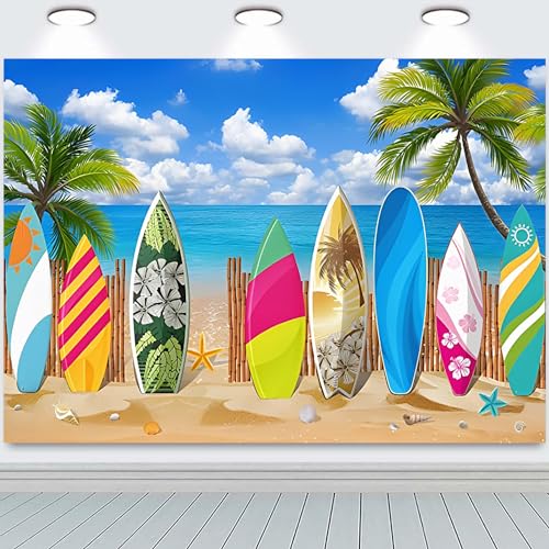 Hnmdmyi 2.1x1.5m Telón de Fondo Playa Verano Tabla de Surf Tropical Palmeras Seaside Isla Azul Mar Cielo Fotografía Fondo Boda Novia Ducha Baby Shower Cumpleaños Fiesta Decoraciones Photo Booth Props