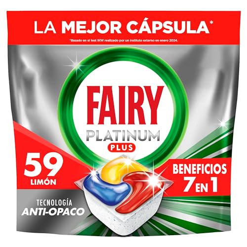 Fairy Platinum Plus Cápsulas De Lavavajillas Todo En Uno Limón, 59 Cápsulas, El embalaje puede variar