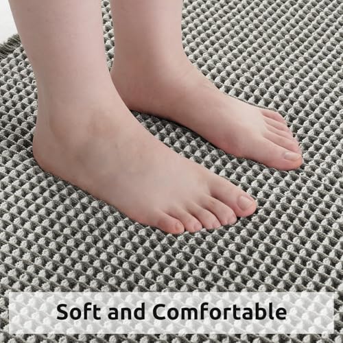 Image of HomeCloud Waffle Bath Mat, Super Absorbent Non Slip Mats for Bathroom Floor, Machine Washable Bathroom Rugs with Tassels,Ultra Soft (White Green)