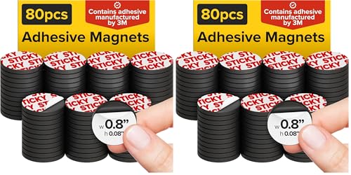 Image of Peel-&-Stick Flexible Adhesive Magnets - 80 Magnetic Dots for Office Supplies, Whiteboard, Crafts, Fridge, & School Projects (Pack of 2)