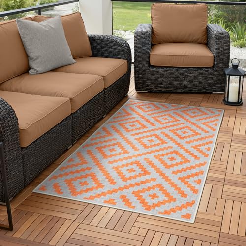 Image of GENIMO Fall Decor Outdoor Rug 3'x5' for Porch, Plastic Door Mat Orange Grey