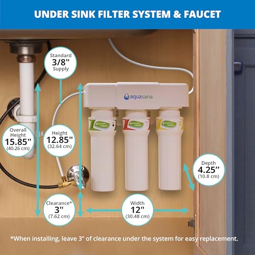 Image of Aquasana Under Sink Water Filter System - Reduces PFAS, Lead, & Chlorine in Drinking Water - Under Counter Claryum Filtration for Kitchen - 3-Stage Max Flow - Brushed Nickel Faucet - AQ-5300+.55