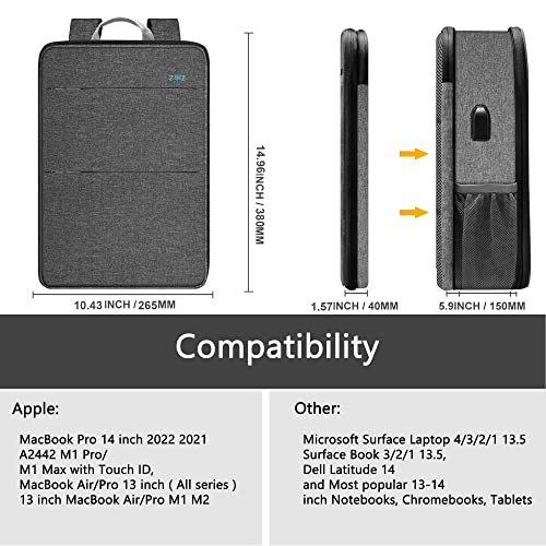 ZINZ Mochila para Portátil Delgada y Expandible, Resistente al Agua, Compatible con MacBook Pro 14" M4/M3/M2/M1, Mac Air/Pro 13,3", XPS 13 14 y la Mayoría de los Portátiles de 13"-14",G02Y01 - imagen 2