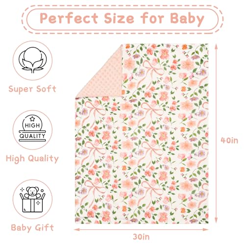 Image of TANOFAR Baby Blankets for Unisex Boys Girls, Ultra Soft Minky Blanket with Double Layer Dotted, Breathable and Lightweight Receiving Blanket for Newborns, 30x40 Inches, Pink Bow
