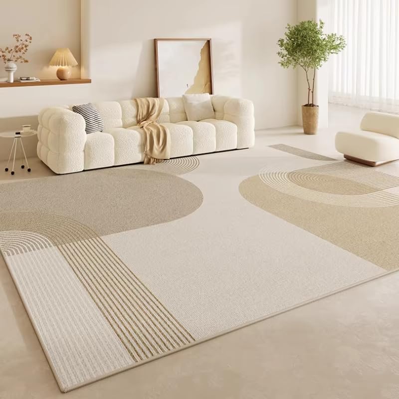 Tapis grand format 180x250 cm de style crème en peluche haute densité